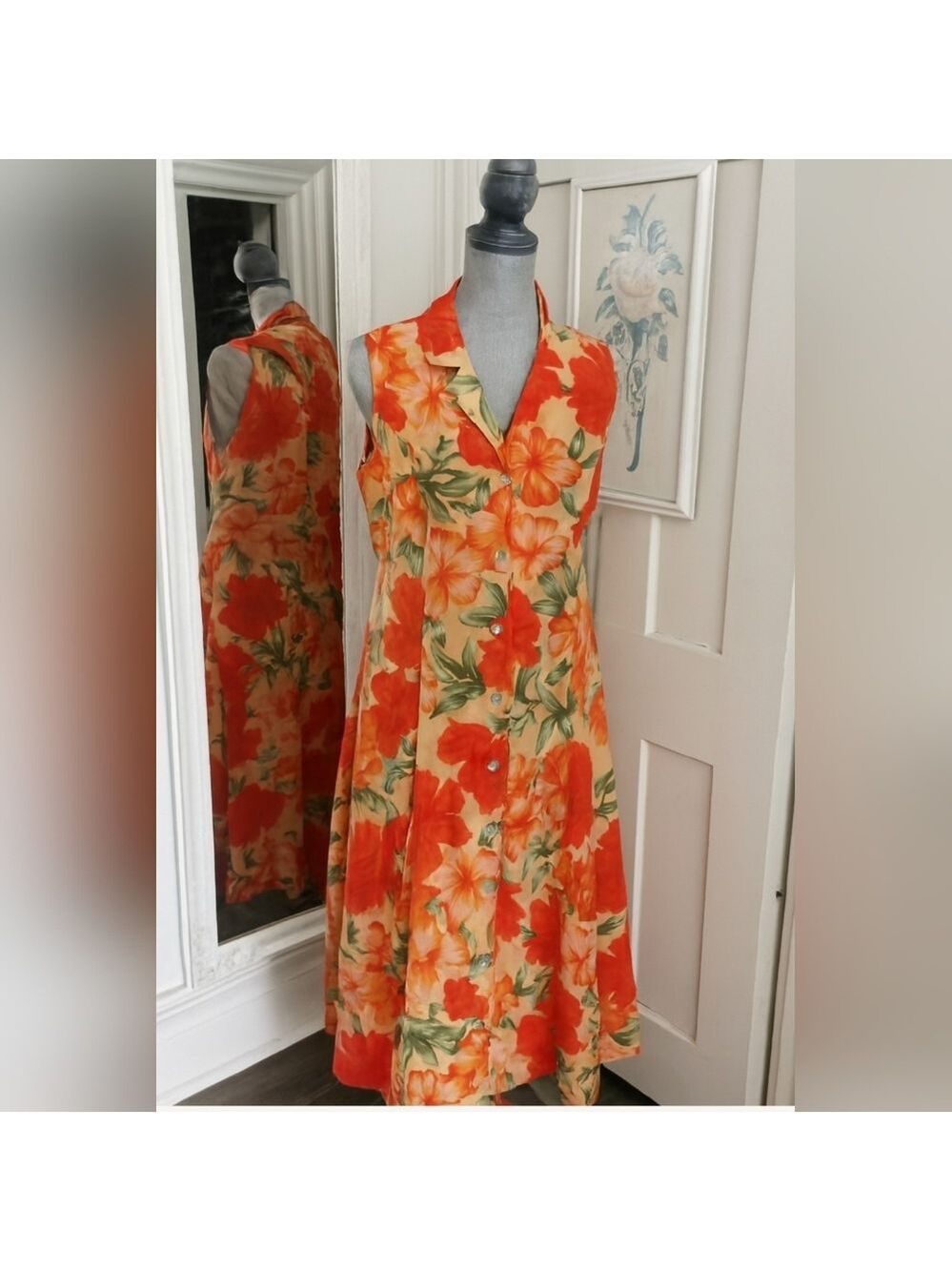 Vintage D.G.I by Danian Tropical Maxi Floral Dress/Halter Criss Crossback 14